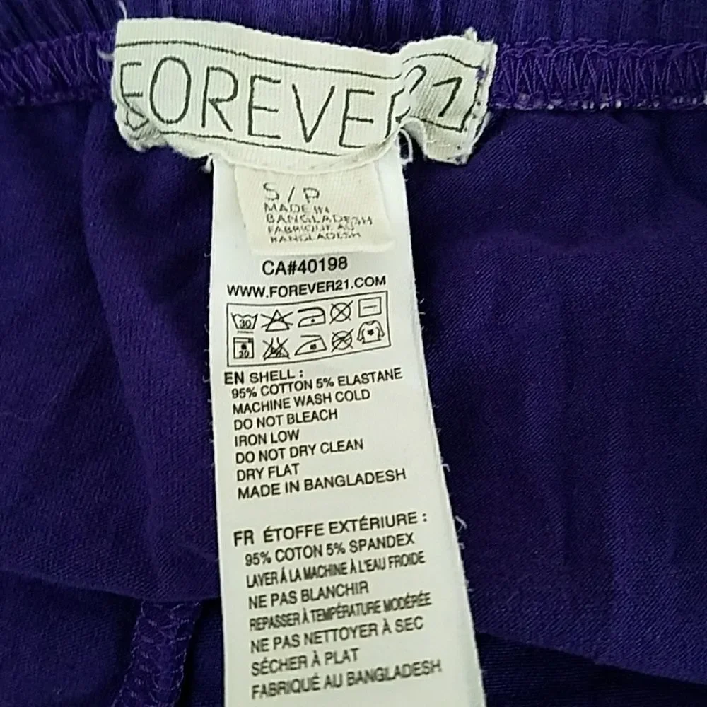 Forever 21 Purple Capri Length Leggings Size Small S Stretch Activewear Pants